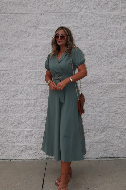 Breland Olive Belted Midi Dress - FINAL SALE
