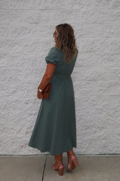 Breland Olive Belted Midi Dress - FINAL SALE
