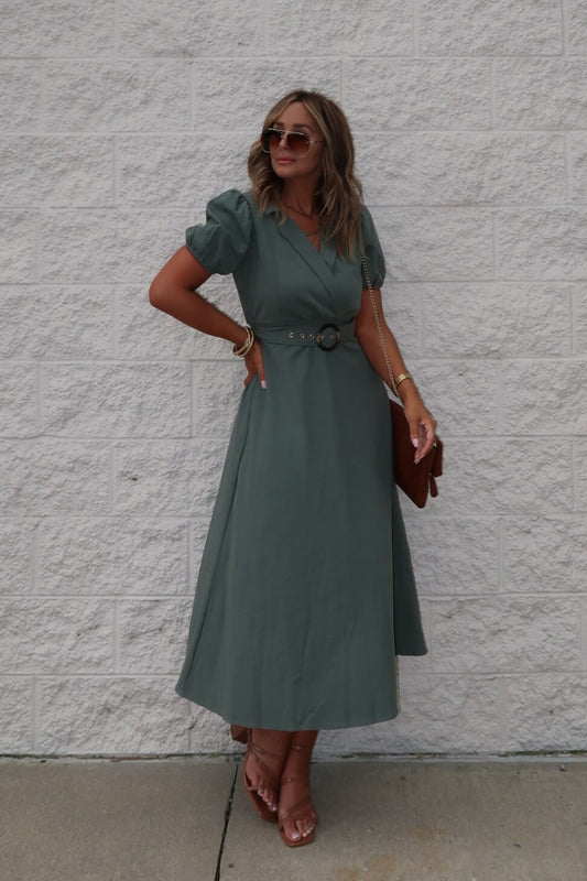 Breland Olive Belted Midi Dress - FINAL SALE