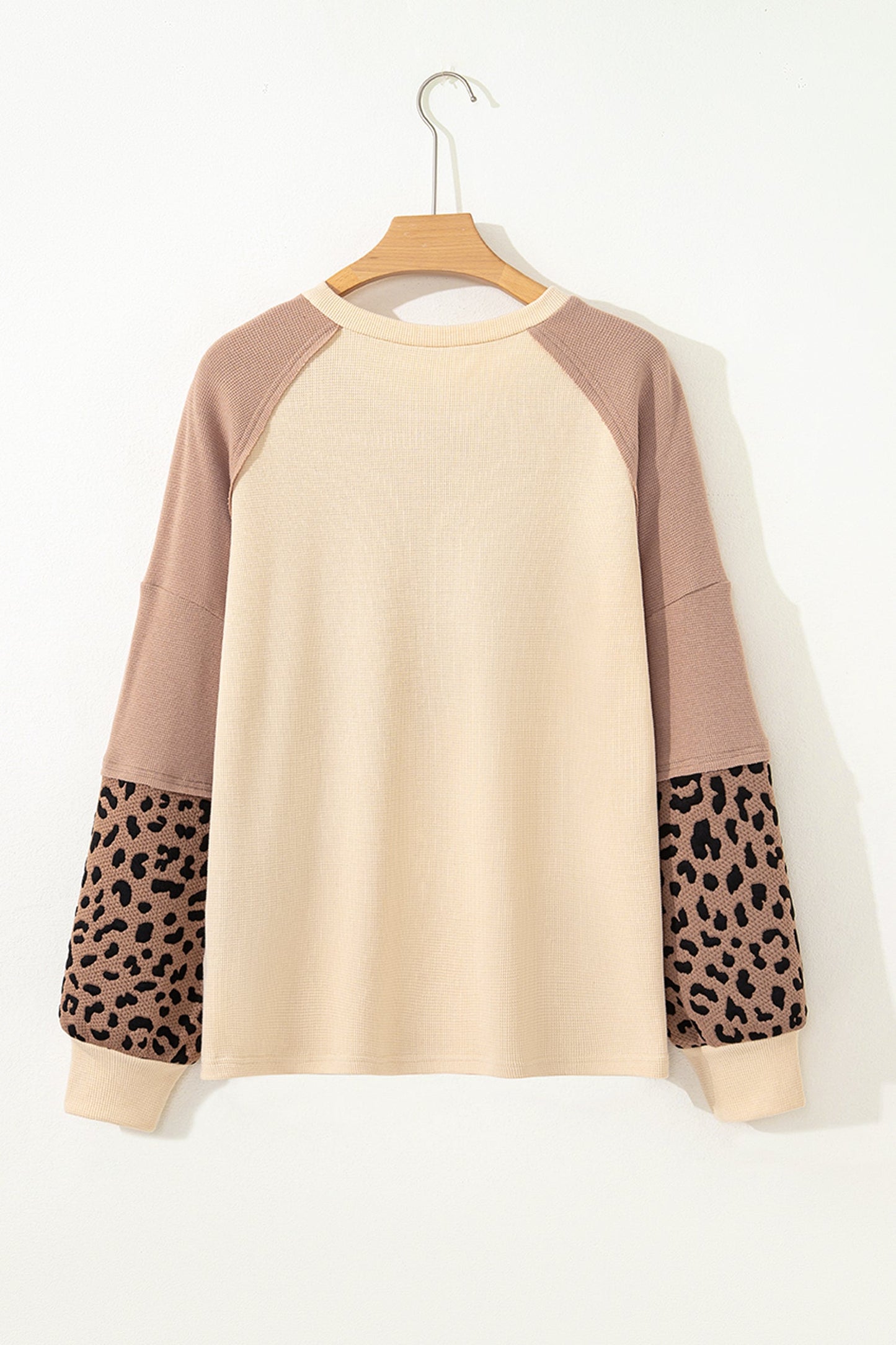 Light French Beige Leopard Star Color Block Patchwork Textured Baggy Sweatshirt