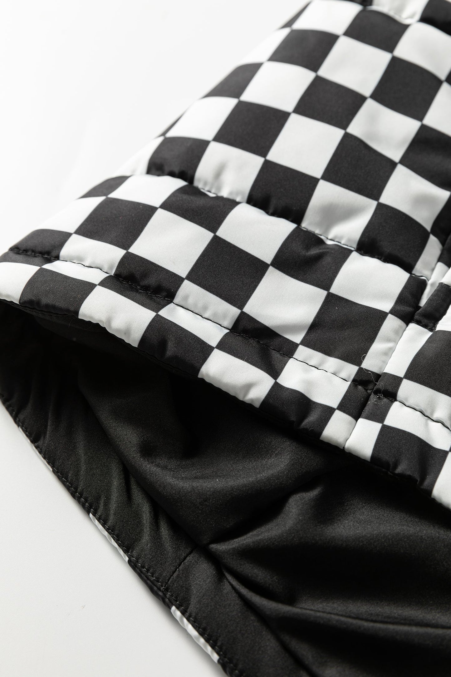 Black Double Checked Stand Collar Cropped Puffer Vest