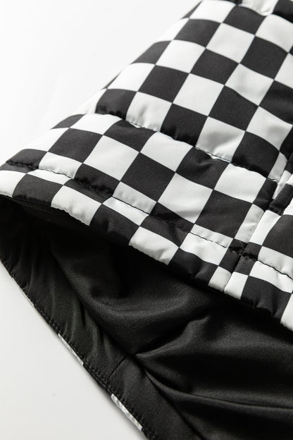 Black Double Checked Stand Collar Cropped Puffer Vest