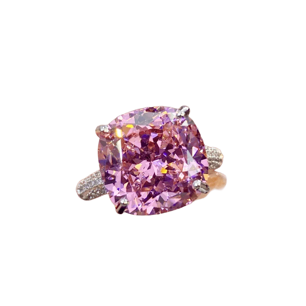 Multicolor Star Cut Bold Square CZ Adjustable Ring, Super Sparkling 14*14mm Main Cubic Zirconia, Pavé CZ Band, Dainty Luxe