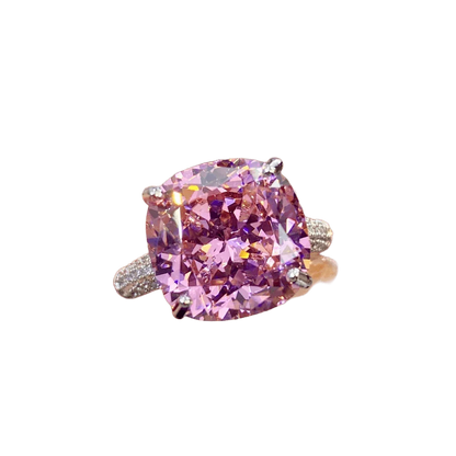 Multicolor Star Cut Bold Square CZ Adjustable Ring, Super Sparkling 14*14mm Main Cubic Zirconia, Pavé CZ Band, Dainty Luxe