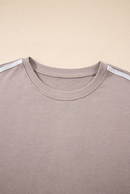 Gray Morn Varsity Striped Detail Crewneck Pullover Elastic Sweatpants 2pcs Outfit