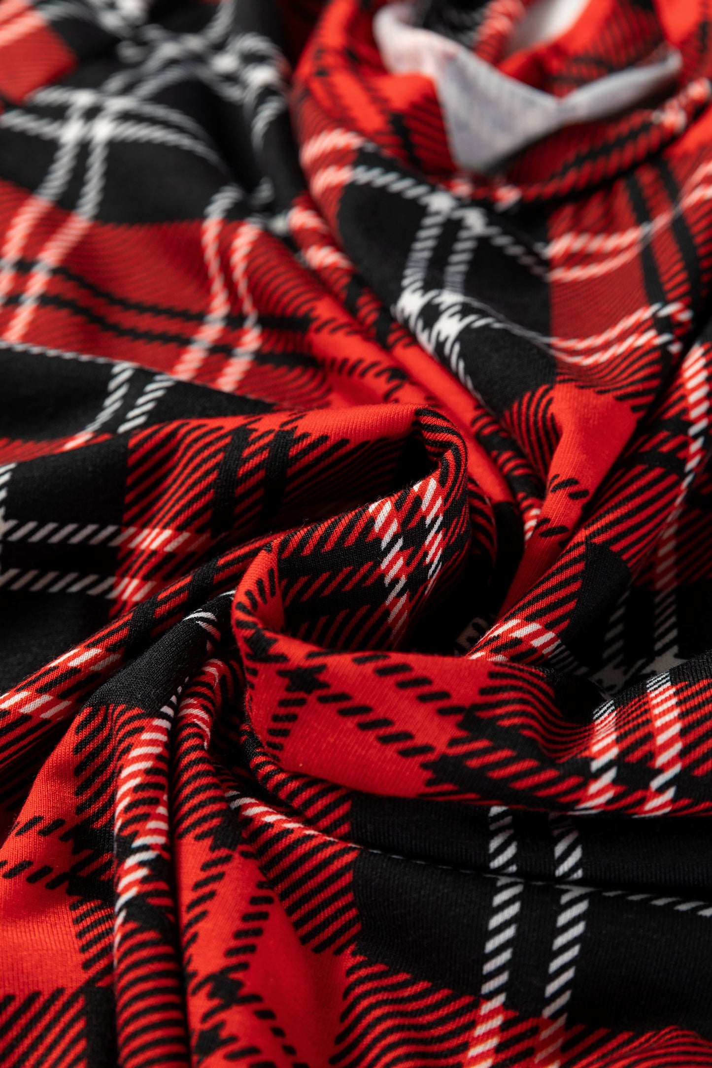 Red Festive Plaid Print Round Neck Long Sleeve and Pants 2 Piece Lounge Set