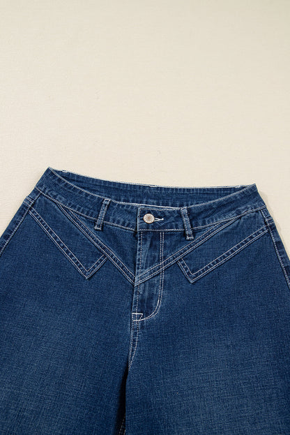 Sail Blue Stitched Waist Detail Cuffed Jeans