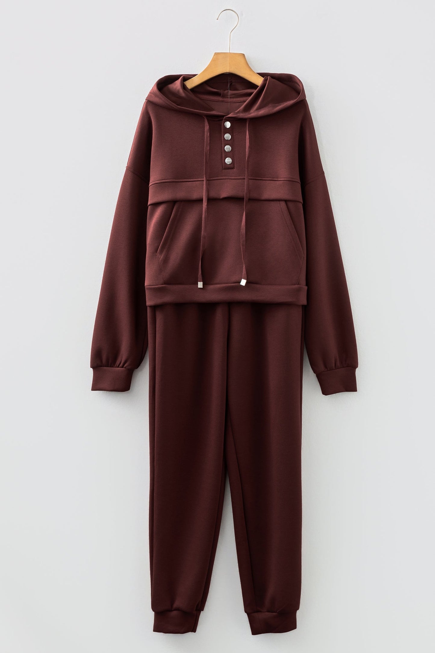 Chicory Coffee Button Drawstring Cropped Hoodie Jogger 2pcs Set