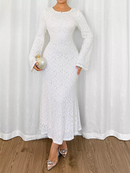 Lace Round Neck Flare Sleeve Dress