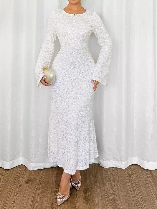 Lace Round Neck Flare Sleeve Dress