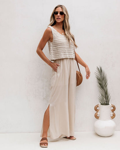 Cream Crochet Slit Jumpsuit - FINAL SALE