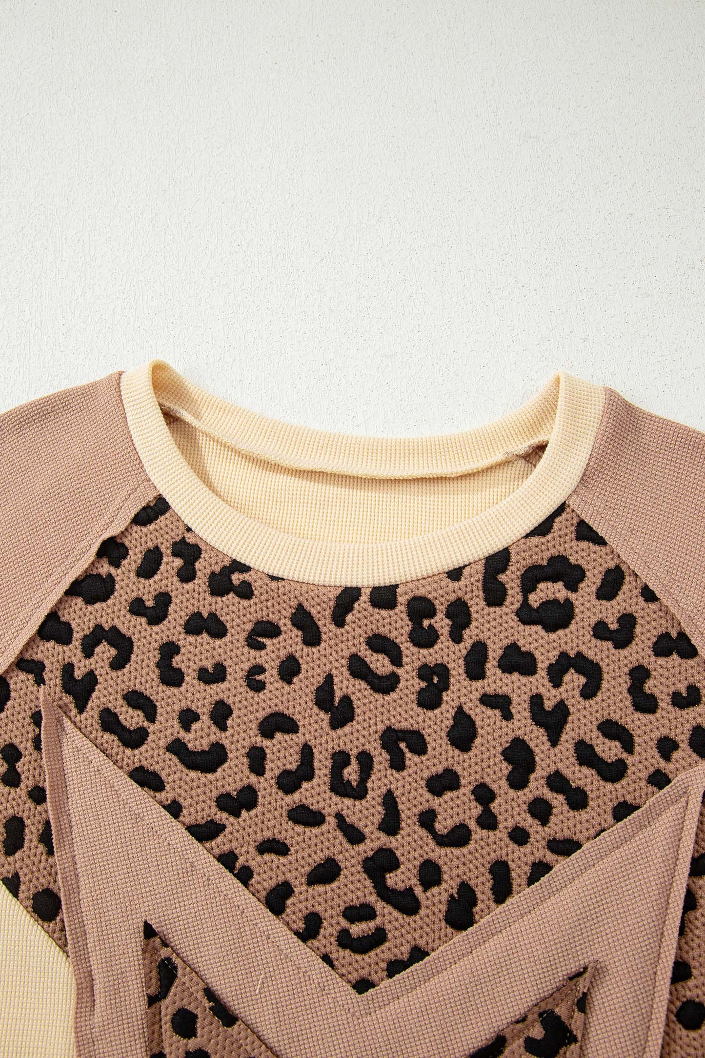 Light French Beige Leopard Star Color Block Patchwork Textured Baggy Sweatshirt