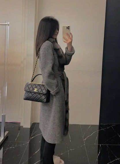 Alpaca Fleece Coat with Detachable Fox Fur Collar