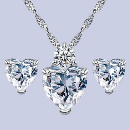 Heart-Shaped Zirconia Earrings and Necklace Set