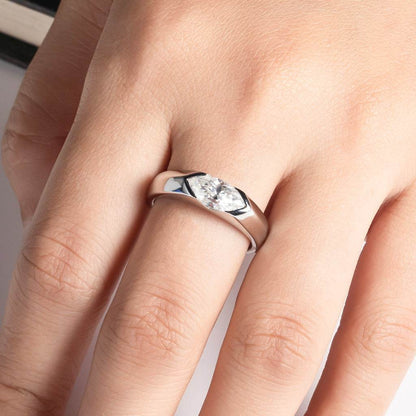 S925 18k Marquise Moissanite Wedding Engagement Ring, 5*10mm 1ct VVS D-Gragde Certified, 18K White Gold & Rhodium Plated Vintage-Inspired Luxury Solitaire for Her Him