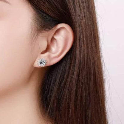 S925 Moissanite/CZ Sunflower Halo Stud Earrings, 0.5ct D-Grade VVS Certificate, Hypoallergenic Sterling Silver Jewelry Gift