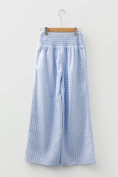 Gingham Plaid Smocked High Waist Pants