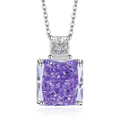 Multicolor Ice Flower Cut CZ Dual Cushion Pendant Necklace, 12*12mm 5A Cubic Zirconia, Dainty Luxe Pendant