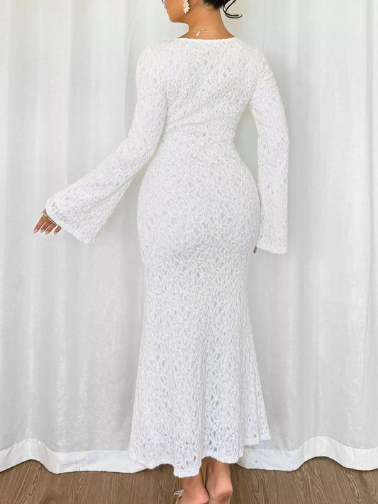 Lace Round Neck Flare Sleeve Dress