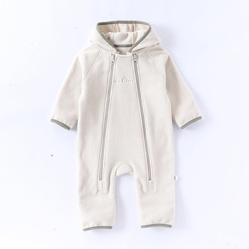 Winter Arrival Baby Unisex Long Sleeves Solid Color Letters Pattern Zip-up Rompers