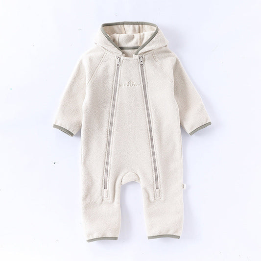 Winter Arrival Baby Unisex Long Sleeves Solid Color Letters Pattern Zip-up Rompers