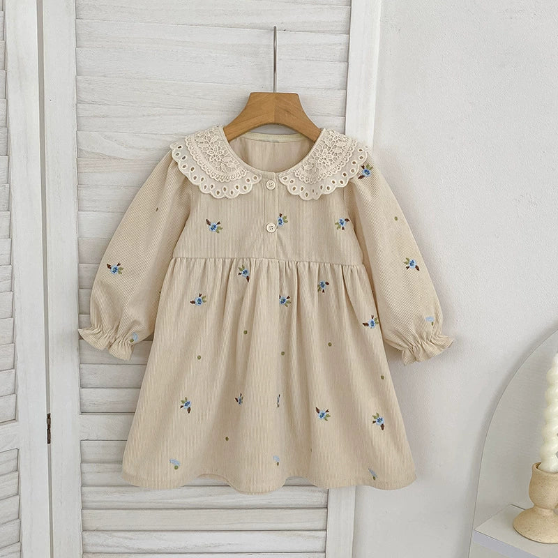 Autumn Hot Selling Baby Kids Girls Flowers Embroidered Pattern Long-sleeved bodysuit and Dress – Princess Sister Matching Set