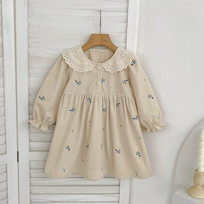 Autumn Hot Selling Baby Kids Girls Flowers Embroidered Pattern Long-sleeved bodysuit and Dress – Princess Sister Matching Set