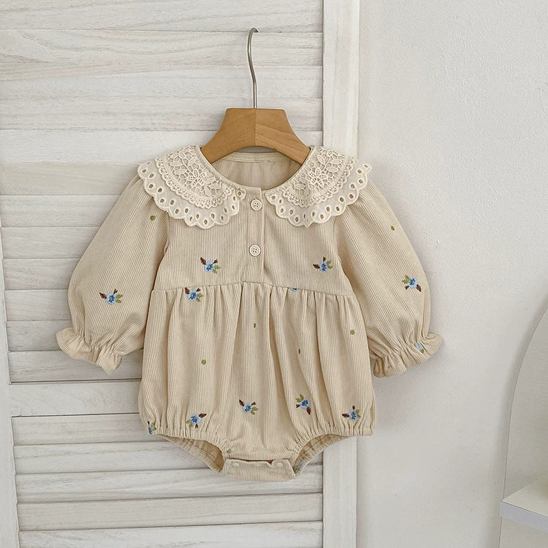 Autumn Hot Selling Baby Kids Girls Flowers Embroidered Pattern Long-sleeved bodysuit and Dress – Princess Sister Matching Set