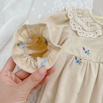 Autumn Hot Selling Baby Kids Girls Flowers Embroidered Pattern Long-sleeved bodysuit and Dress – Princess Sister Matching Set