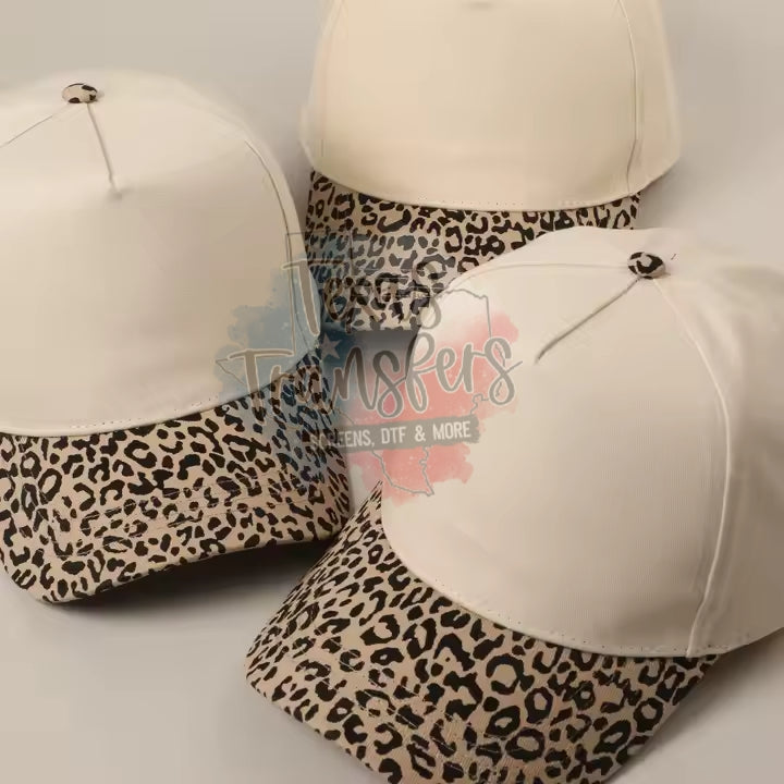 Leopard Brim Canvas Blank Hat