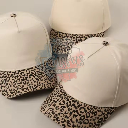 Leopard Brim Canvas Blank Hat