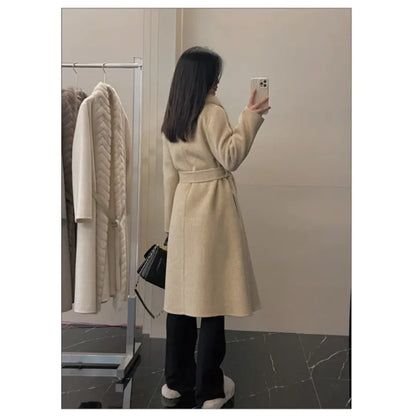 Alpaca Fleece Coat with Detachable Fox Fur Collar