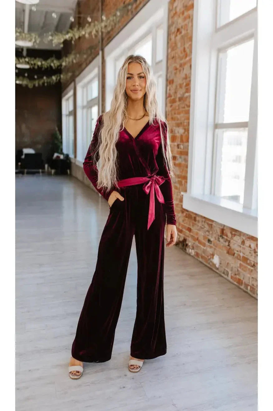 Red Velvet Keyhole Jumpsuit