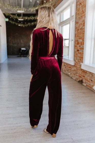 Red Velvet Keyhole Jumpsuit